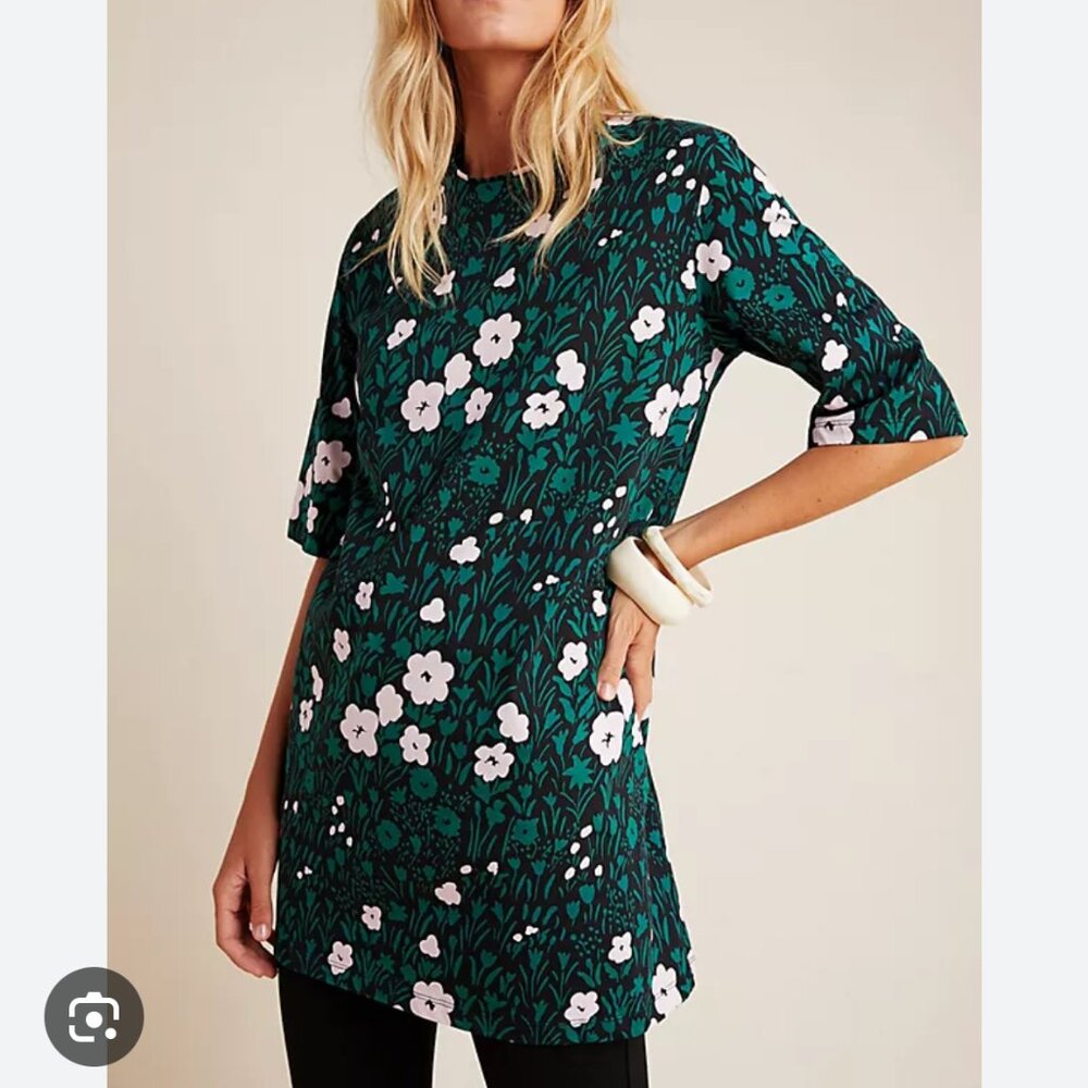Marimekko x Anthropologie Huuru Green Floral Tunic